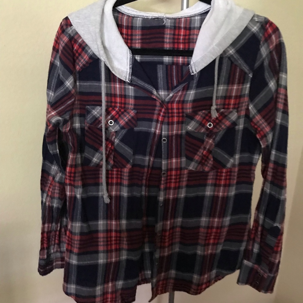Button down flannel with hood